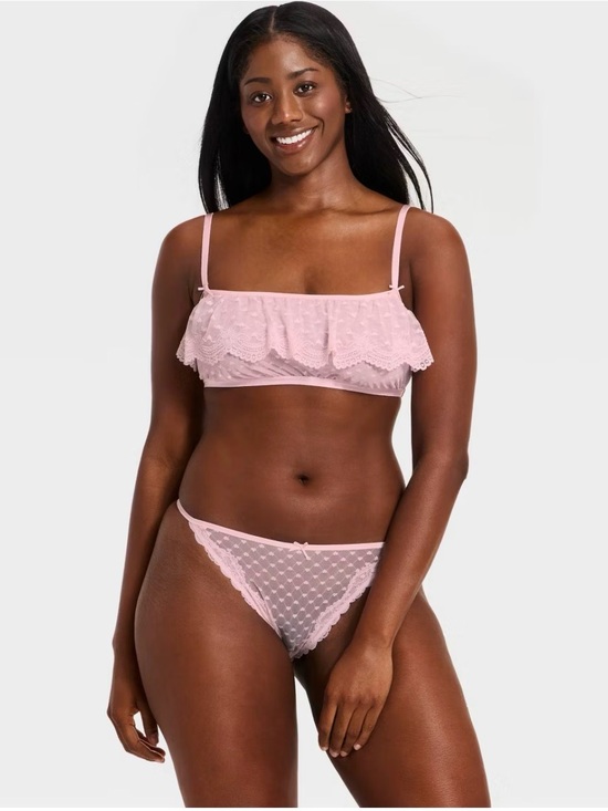 Other - Lace Ruffle Bralette & Bikini Set - Pink